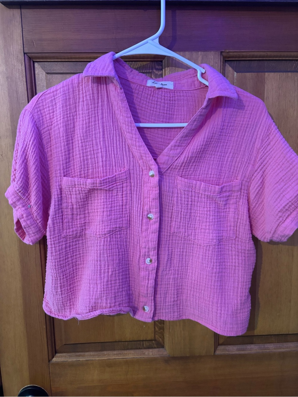 Love Notes Cropped Pink Button Up